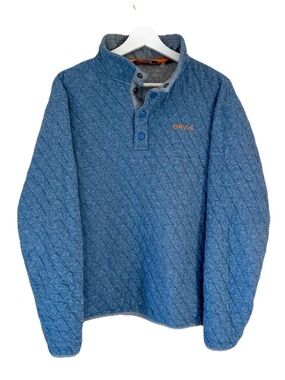 Orvis Quilted T-Snap Pullover in Blue Heather and Grey Size L Outdoor